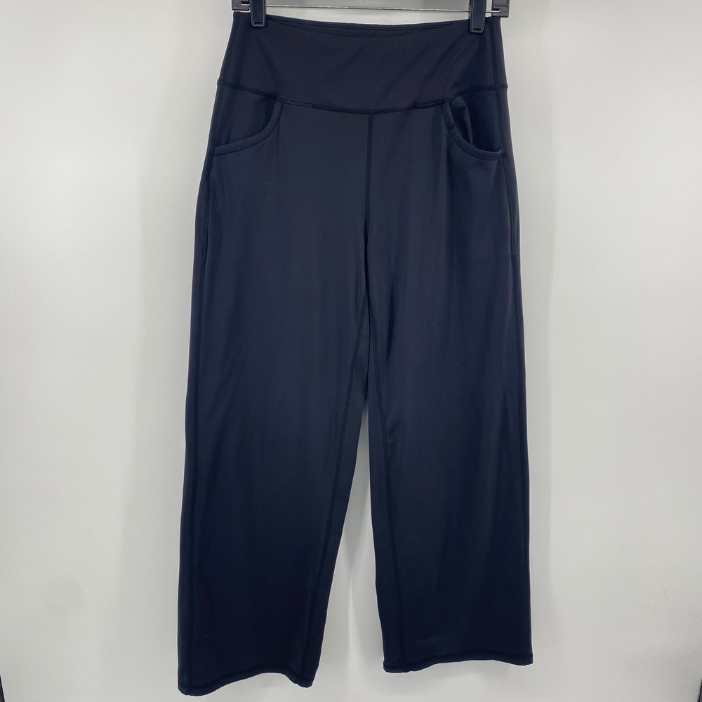 Promover Yoga Pants Womens M Black Wide Leg High Waisted Cropped Pockets